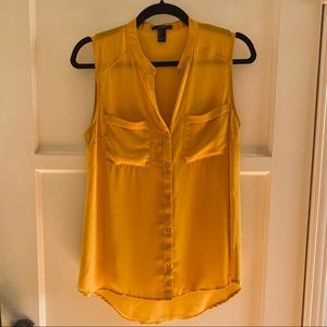 Yellow Button Down Sleeveless Blouse